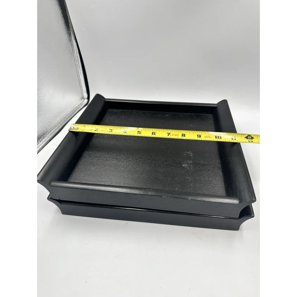 Set Of 2 Vintage Black Wooden Crate & Barrel Condiment Trays
